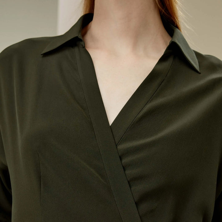 Relaxed Half-sleeves Front Tie Silk Wrap Dress