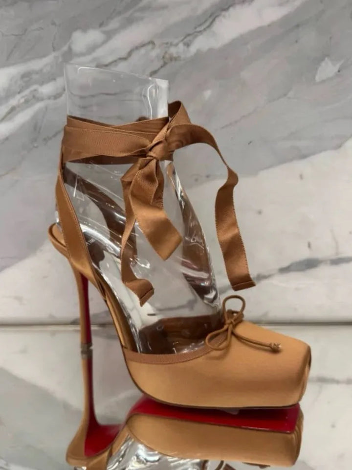 Fashionable Square Toe Satin Heels
