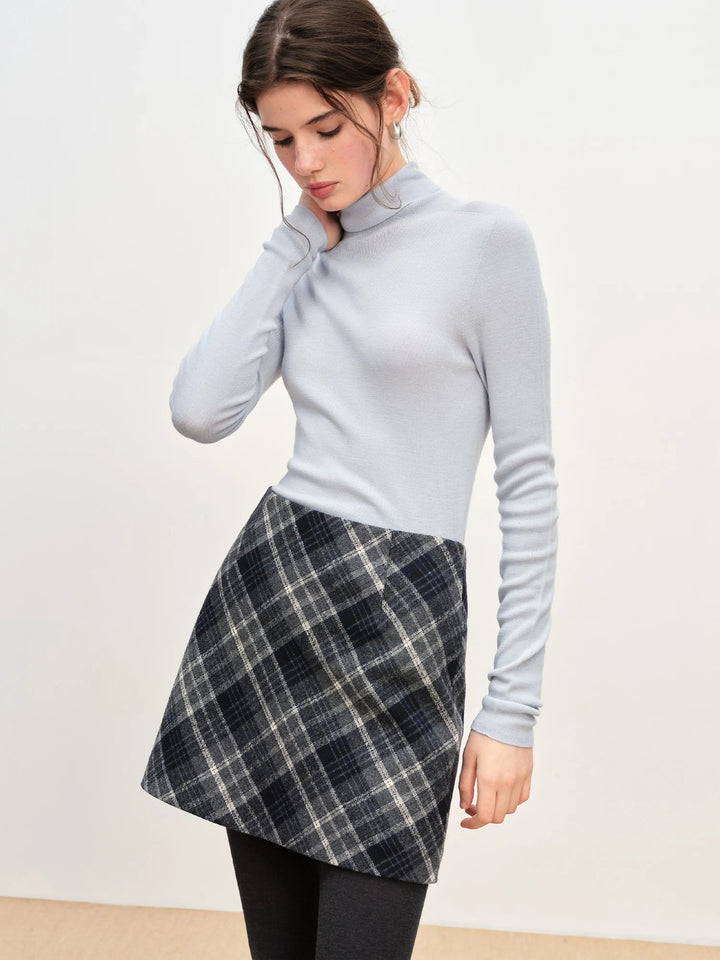 Classic Knitted Plaid Mini Skirt