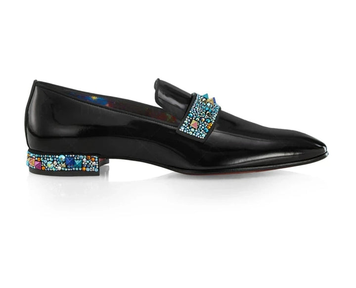 Flashy Rhinestone Band Patent Leather Loafers