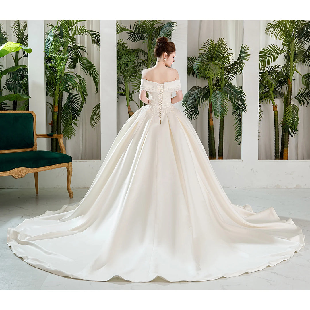 Total Appeal Off-Shoulder Satin Wedding Dress