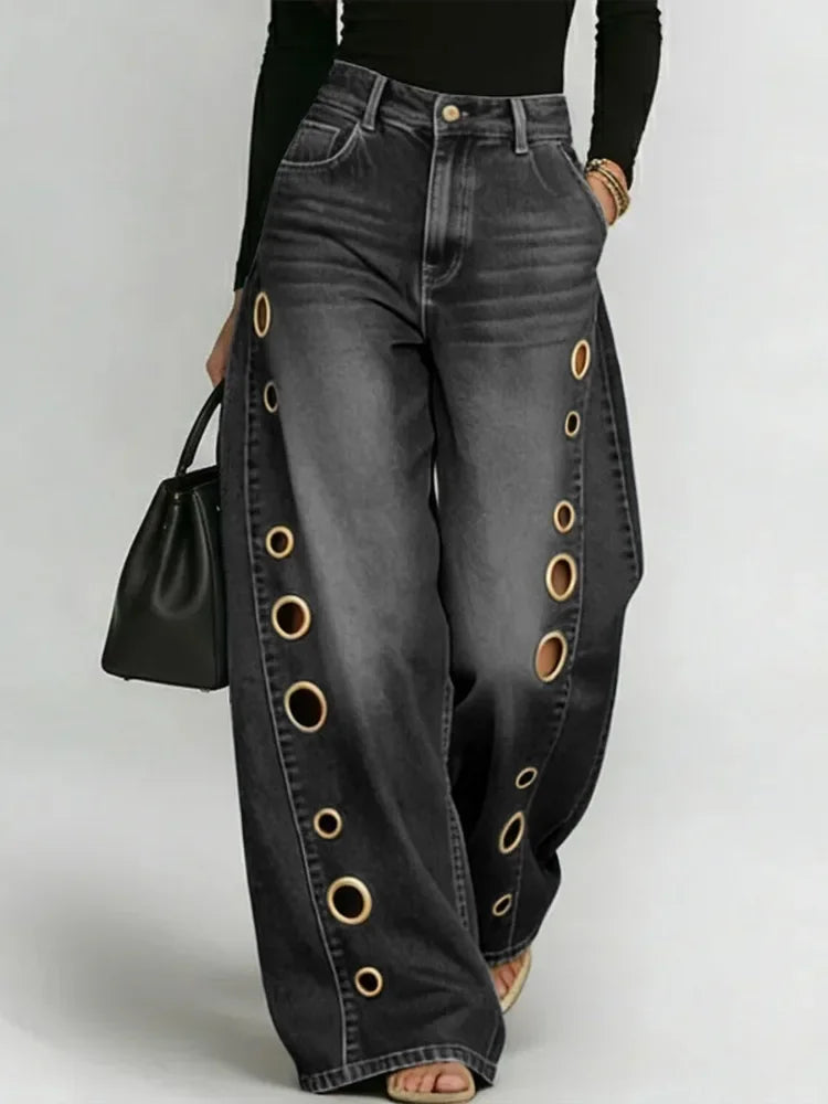 Stylish Hollow Out Loose Jeans