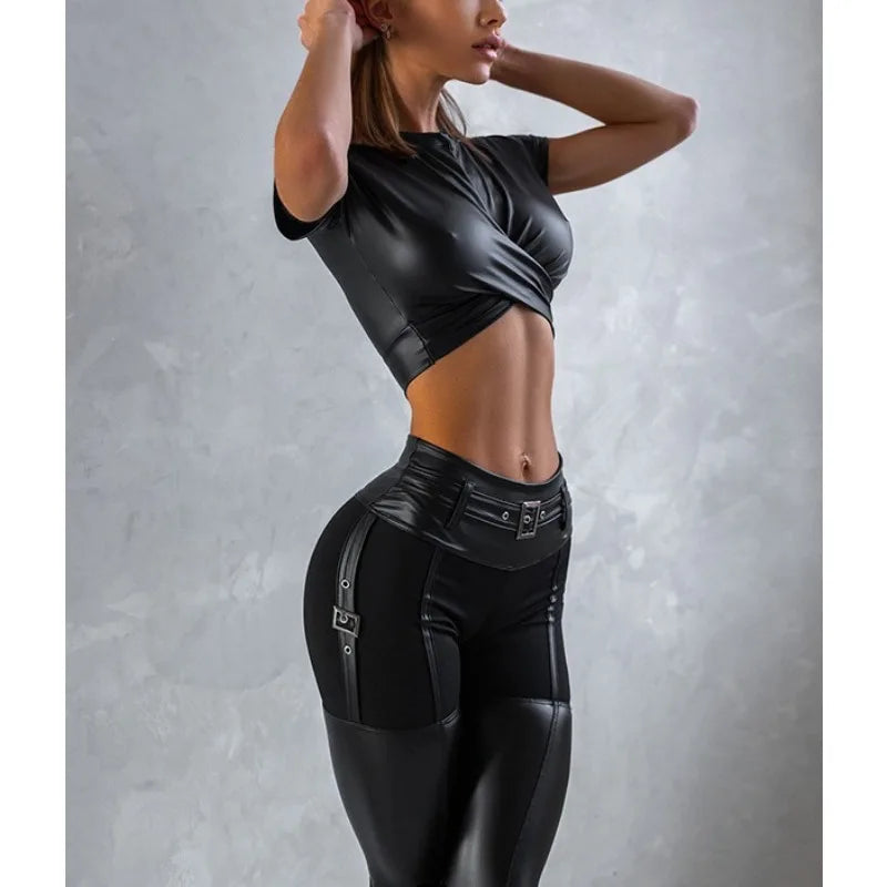 Stylish Faux Leather 2-Pieces Outfit