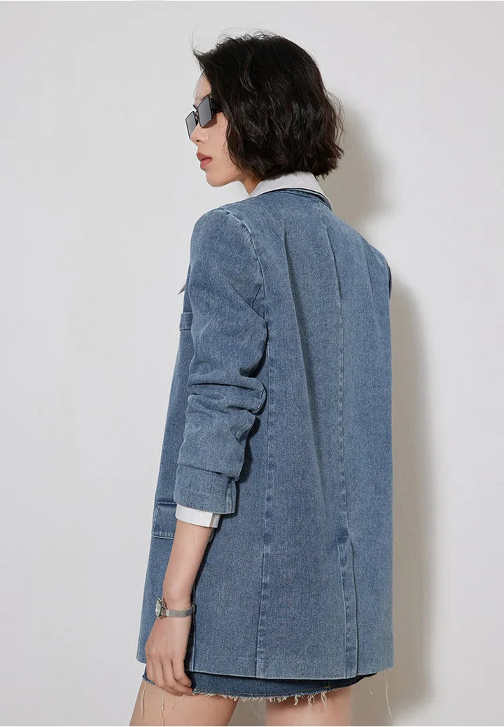 Turn Down Collar Denim Blazer