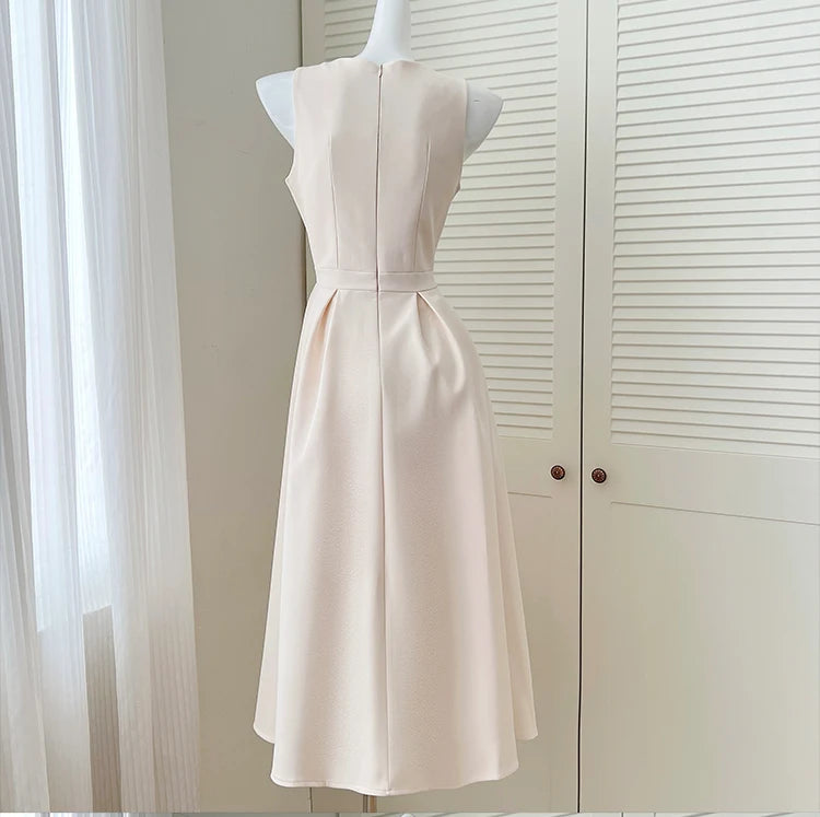 Graceful Square Collar Flowing Midi Dress