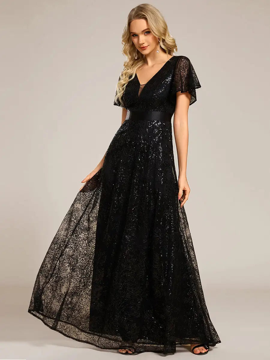 Gorgeous Sequined Floor-Length Gown