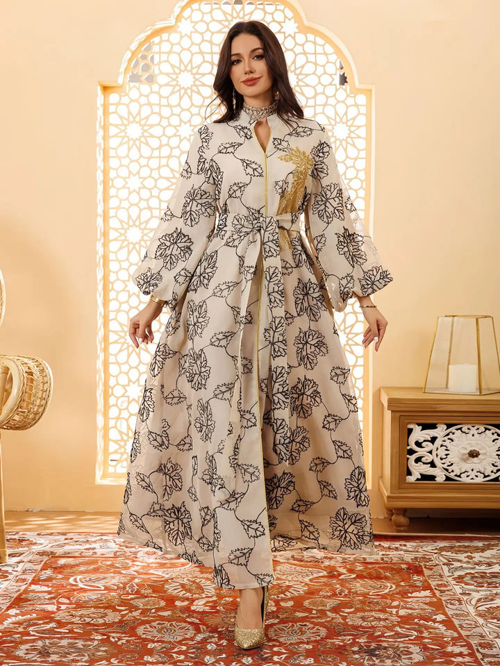 Netting Embroidered Jalabia Dress