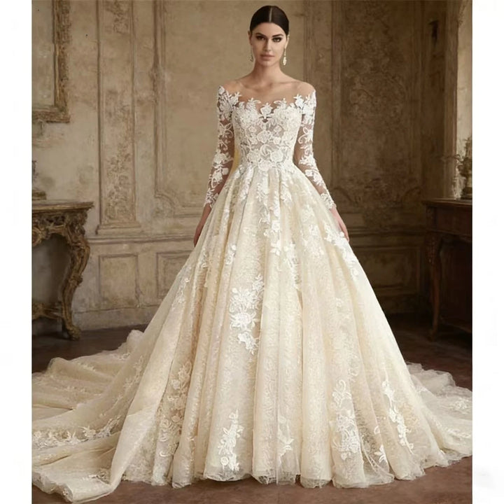 Charming Lace Appliqued Bridal Couture