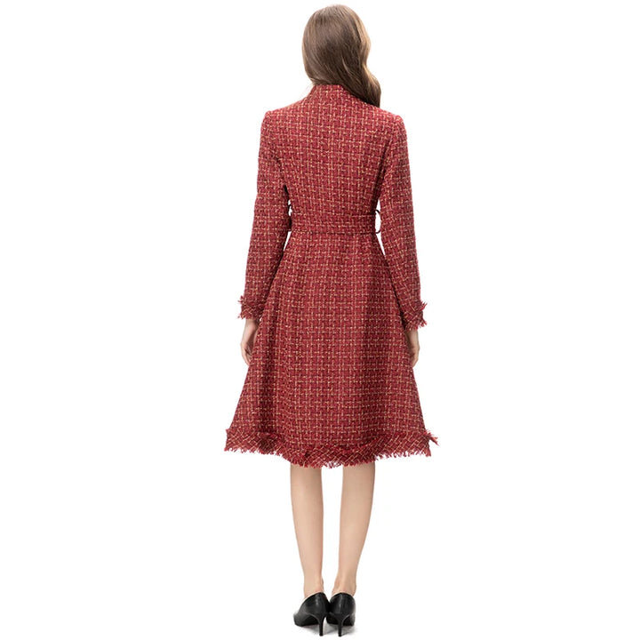 Diamond Buttons Plaid Tweed Coat