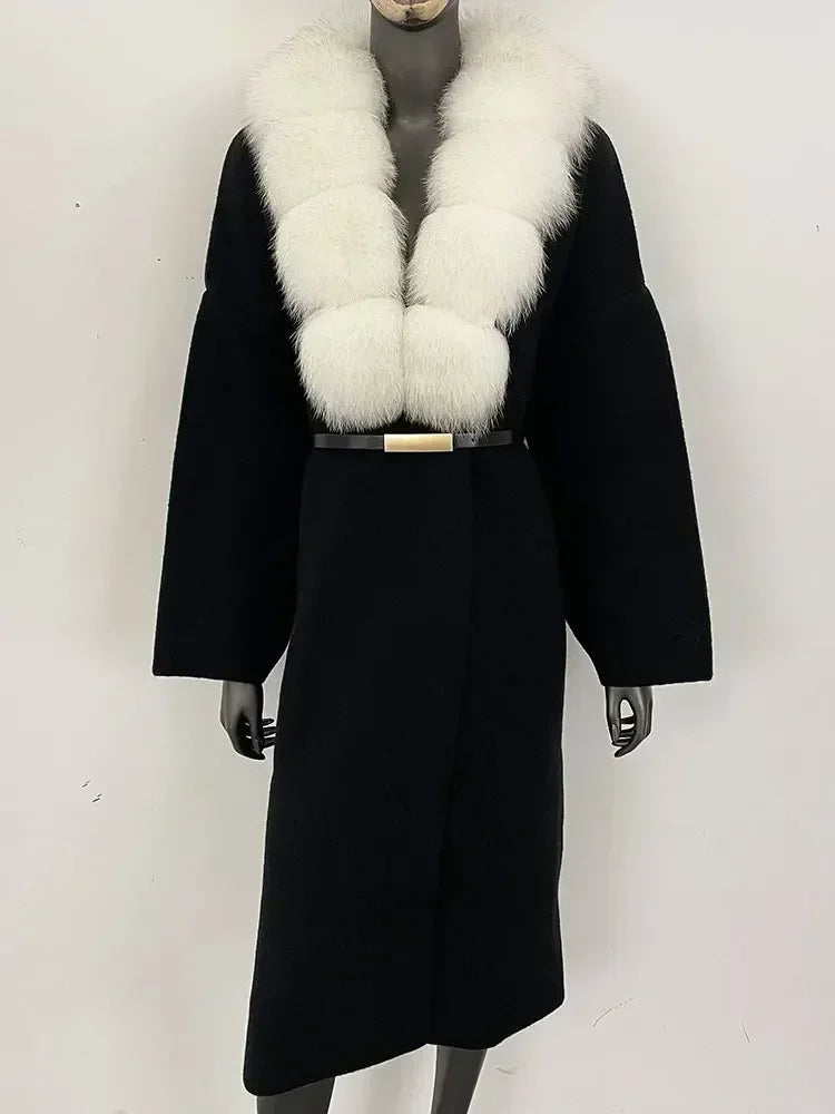 Alluring Detachable Real Fur Collar Coat