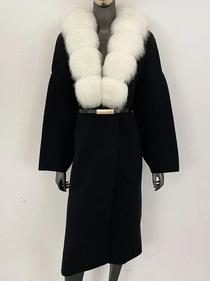Alluring Detachable Real Fur Collar Coat