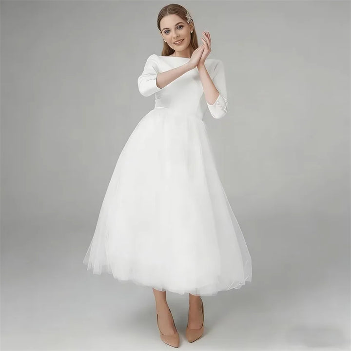 Wonderful Tea-Length Boho Bridal Gown