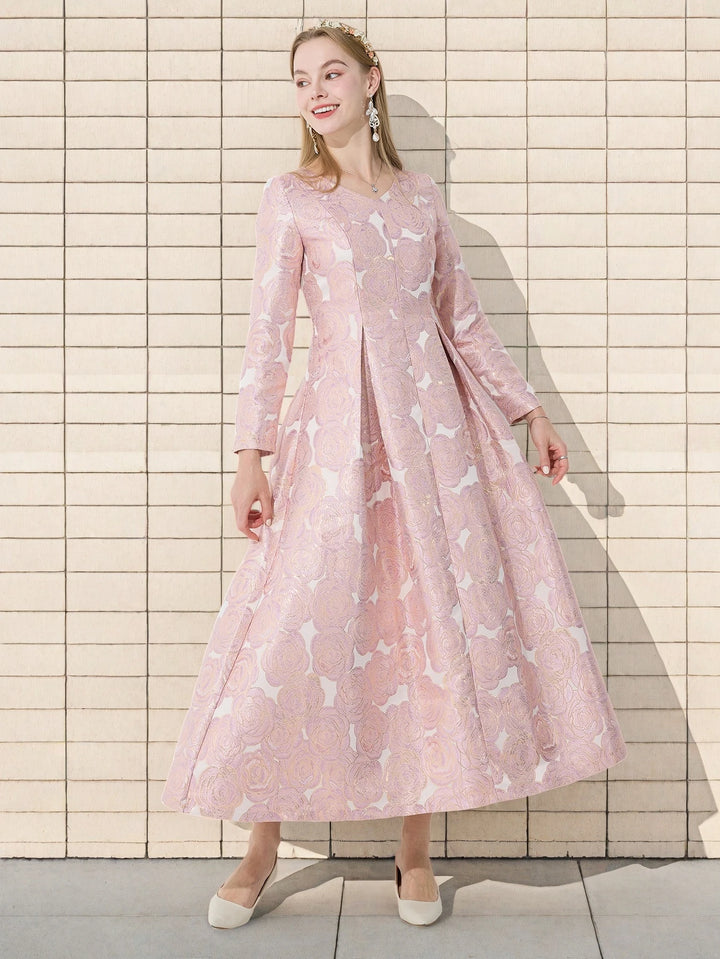 Vintage Jacquard Floral Maxi Dress