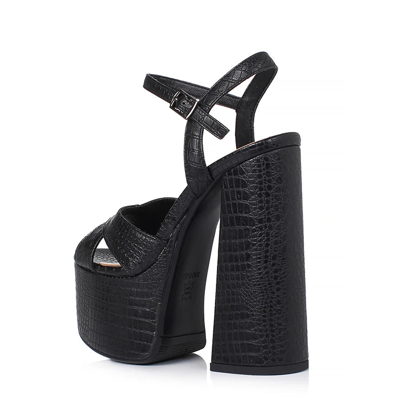 Lovely Embossed Round Toe Super High Heel Sandals