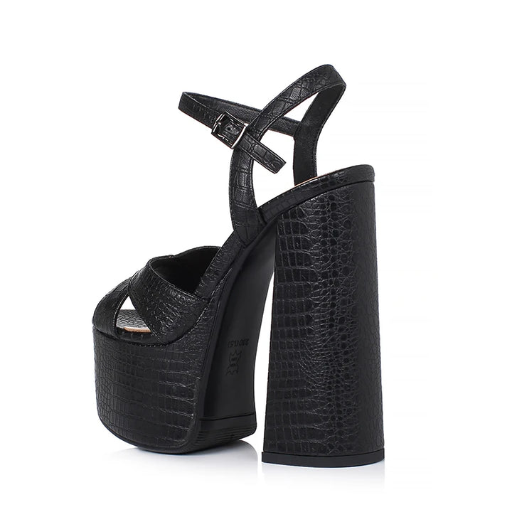 Lovely Embossed Round Toe Super High Heel Sandals
