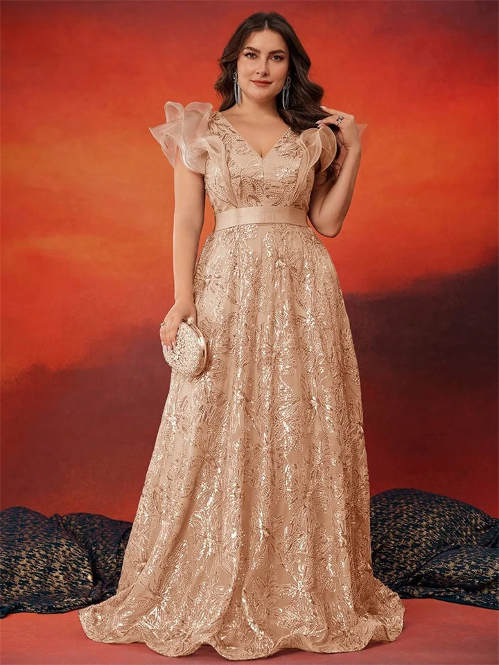 Sophisticated V-Neck Plus Size Women's Gown