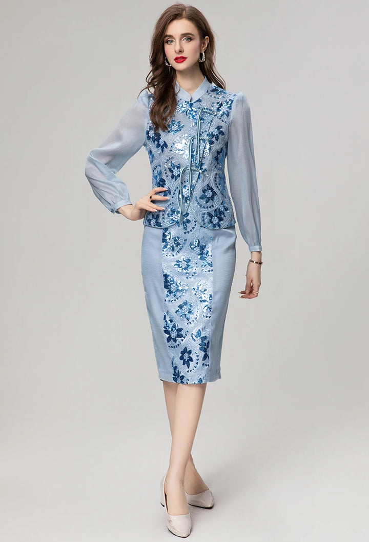 Lantern Sleeve Elegant Two Pieces Dress