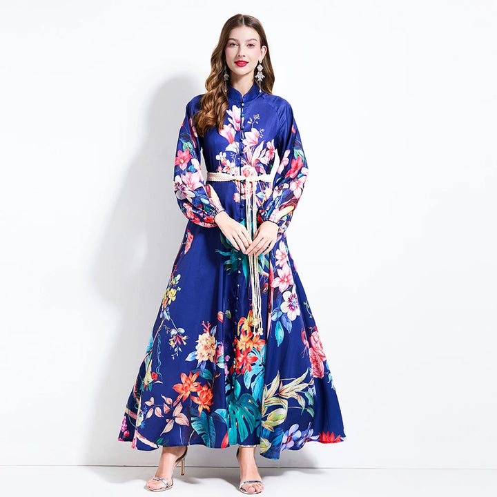 Regal Stand Collar Maxi Gown