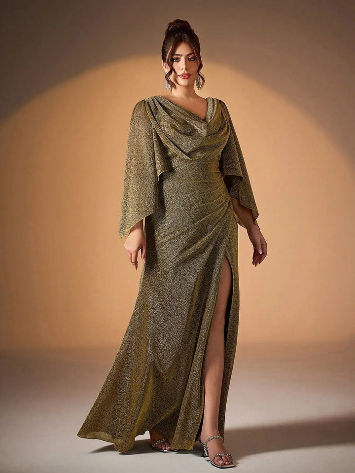 Beautiful Flared Sleeves Plus-Size Evening Dress