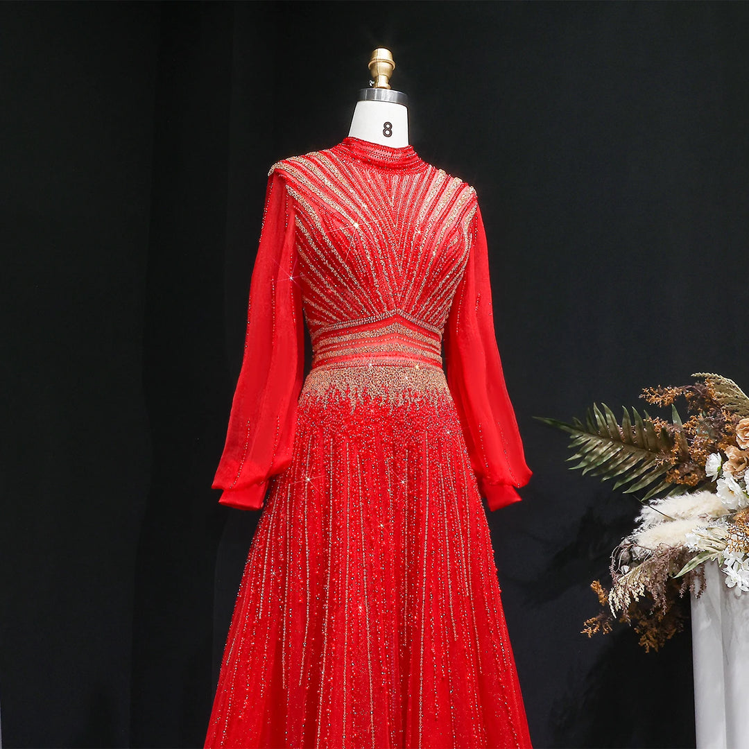 Regal High Neck Artisan Evening Gown