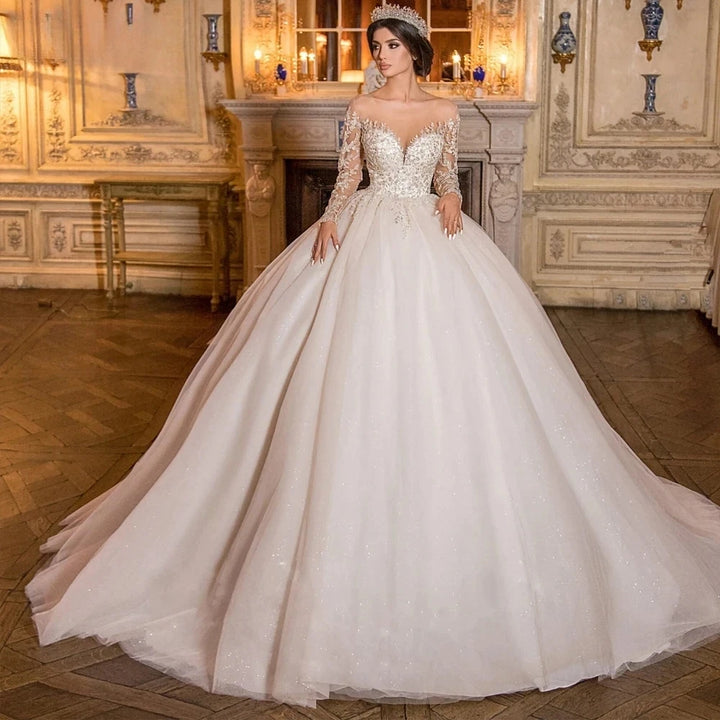 Royal Appliqué Lace Arabic Bridal Gown