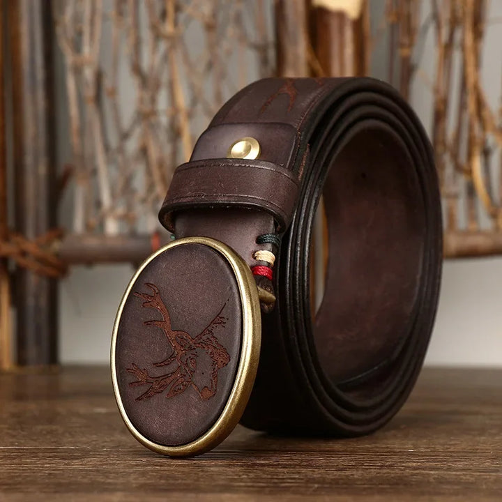 Laser Engraved Cowhide Leather Belt