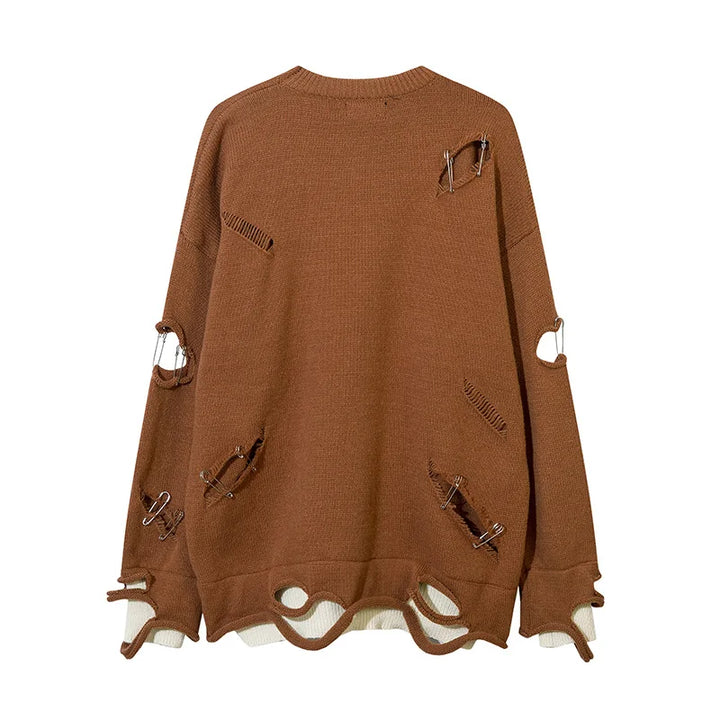 Vintage Pin Ripped Hole Women Jumper