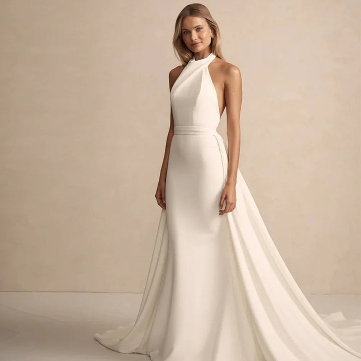 Stunning Halter Crepe Wedding Gown
