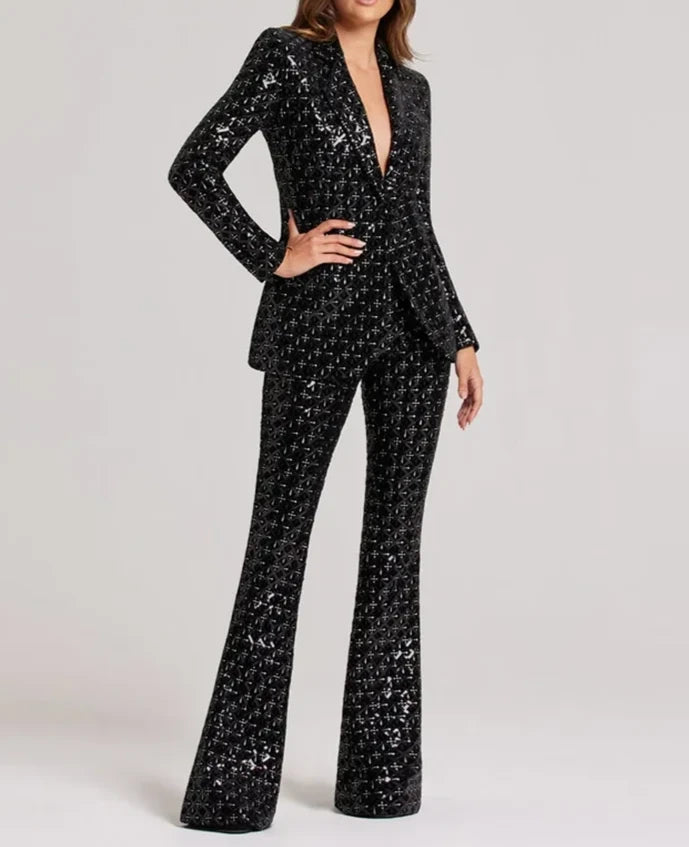 Single Button Shiny Sequins Suits