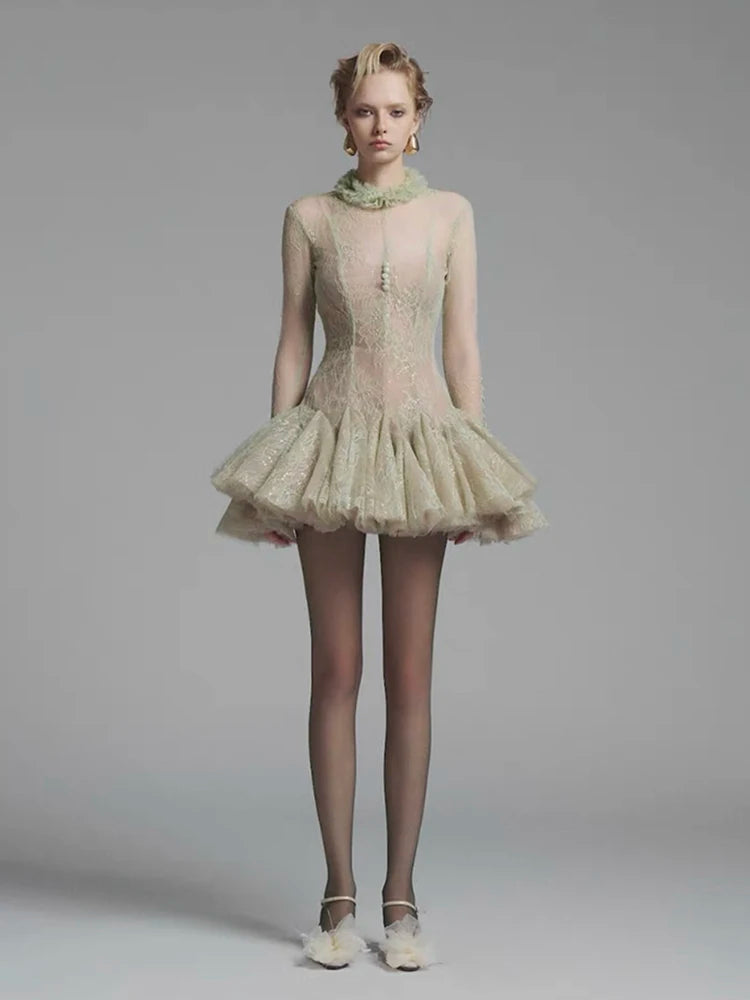 Lovely Embroidered Flare Sleeves Mini Party Gown