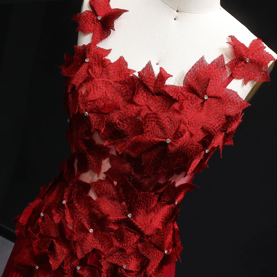 Modest A-Line 3D Flowers Evening Gown