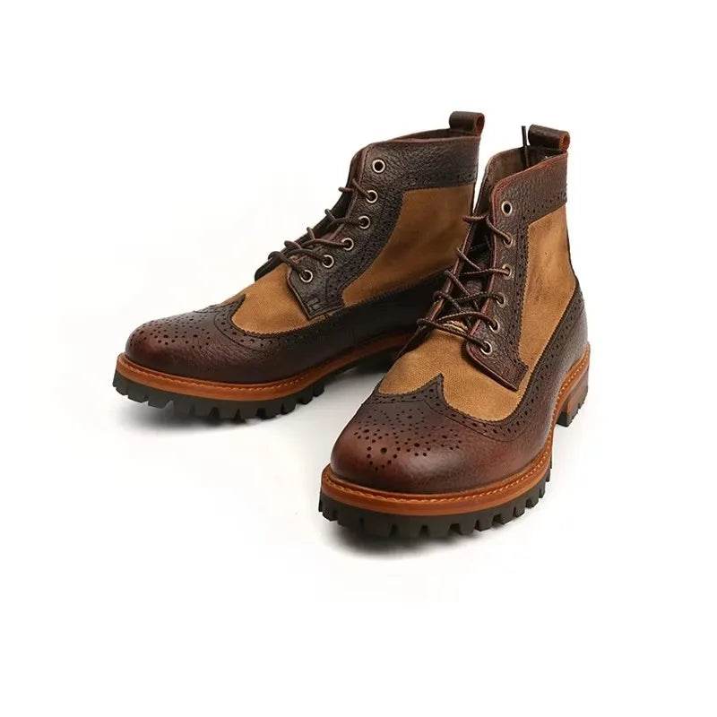 Handcrafted Round Toe Tooling Brogue Shoes
