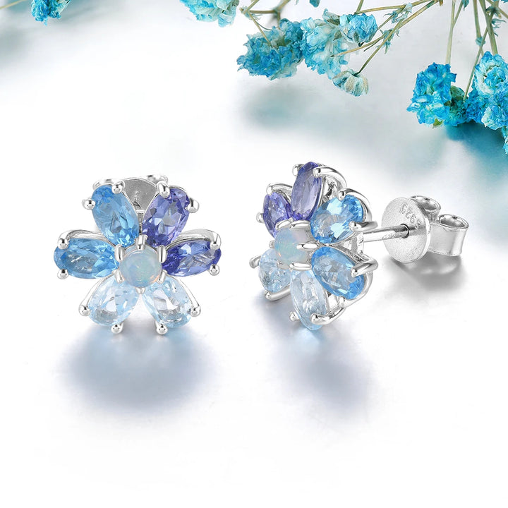Romantic Opal Tanzanite Stud Earrings