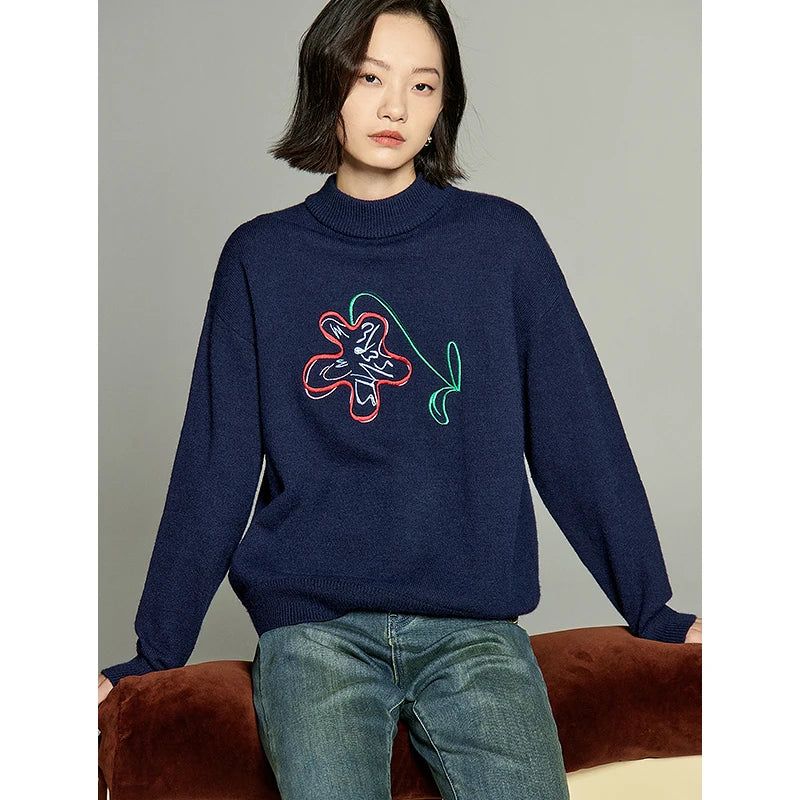 Art Of Flower Round Neck Sweater