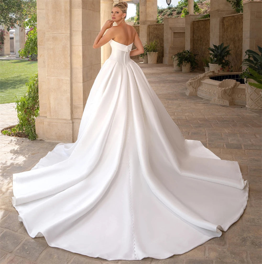 Luxury Satin Court Train Bridal Gown