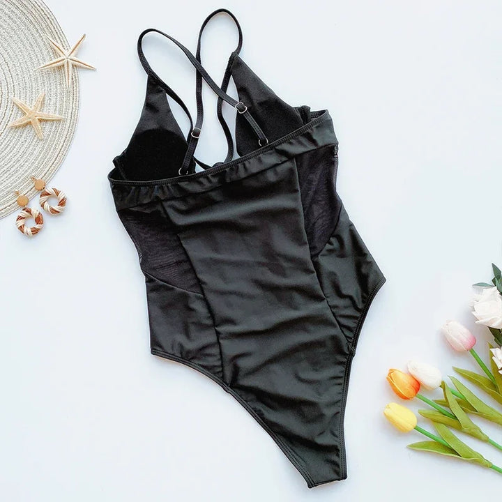 Mesh High-Cut One Piece Swimsuit