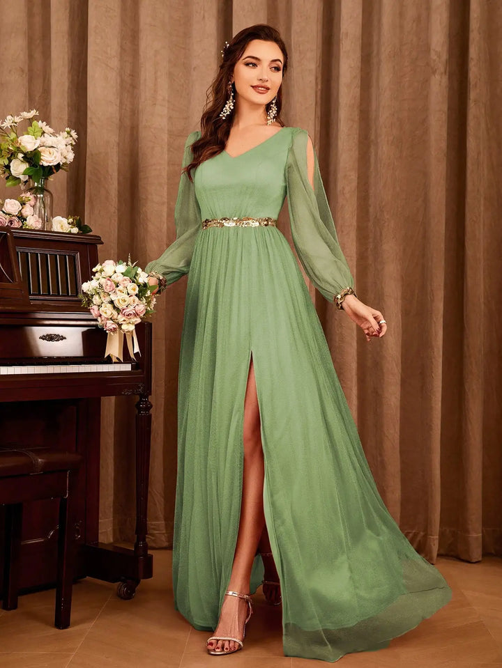 Effective Gauze Applique Evening Dress