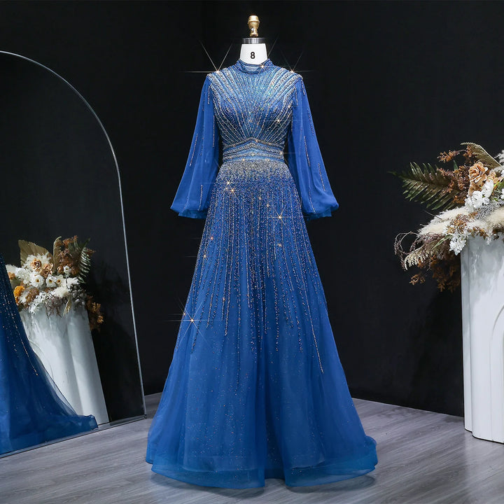 Regal High Neck Artisan Evening Gown