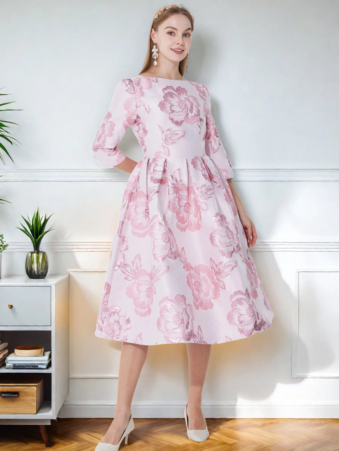 Luxury Floral Jacquard Party Dress