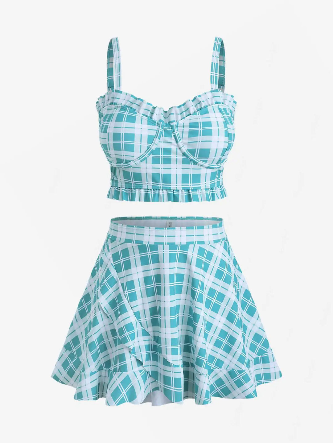 Refined Padded Plaid Three Piece Swimwear