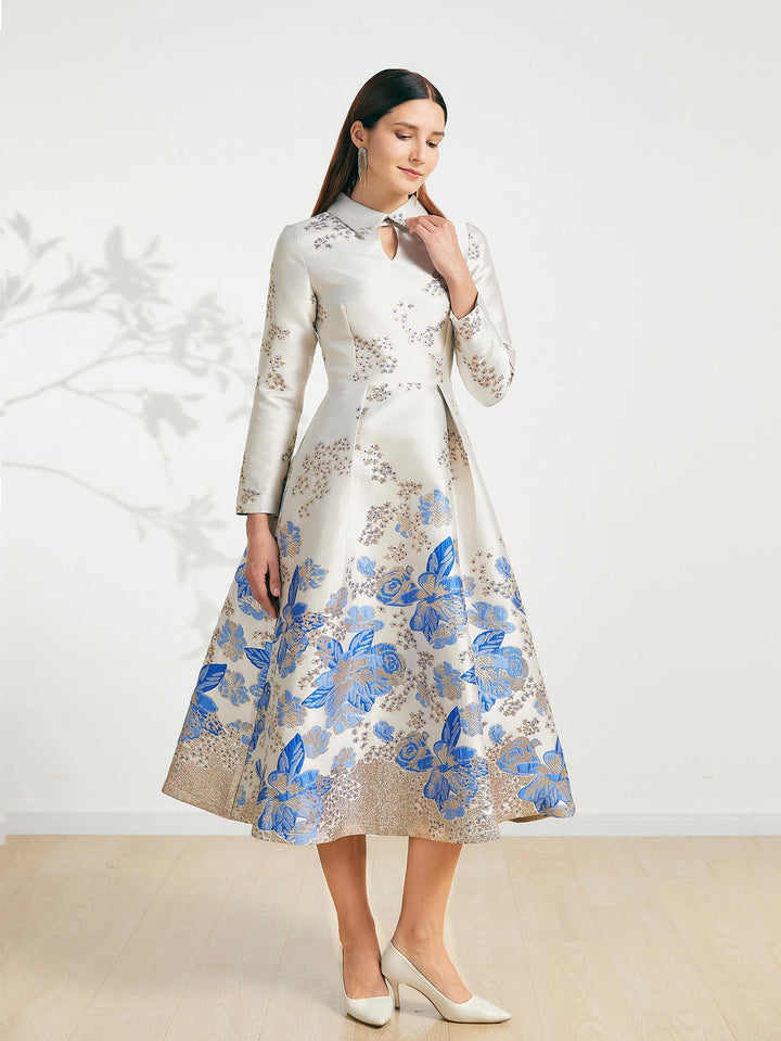 Elegant Floral Lapel Party Dress