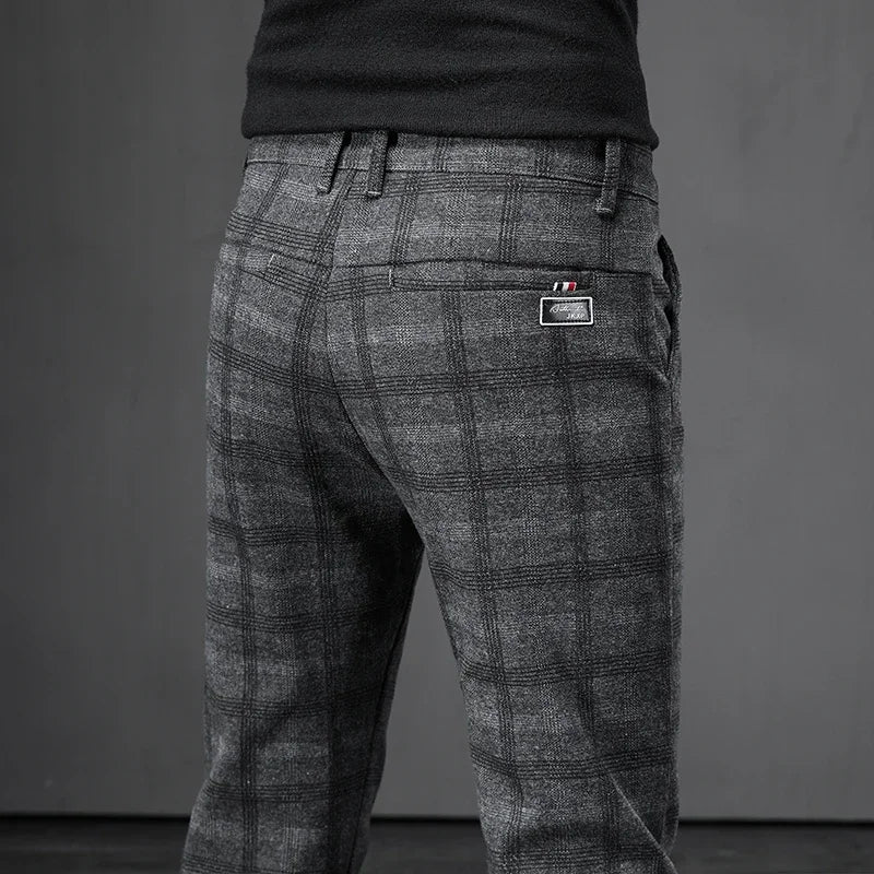 Brushed Plaid Casual Pants