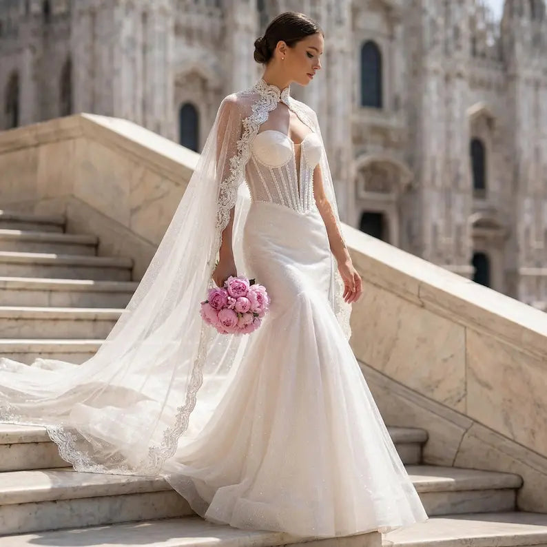 Lovely Tulle High Neck Bridal Shrugs