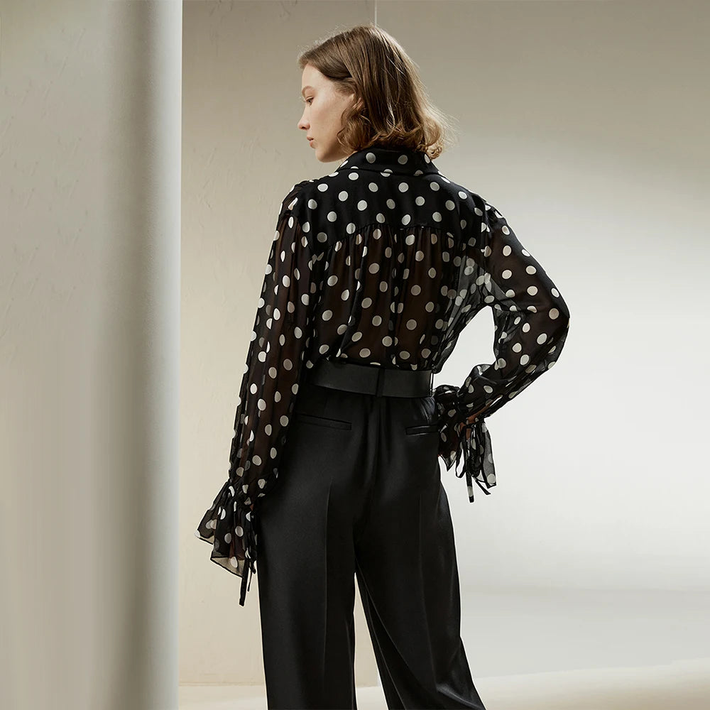 Stylish Polka Dot Silk Blouse