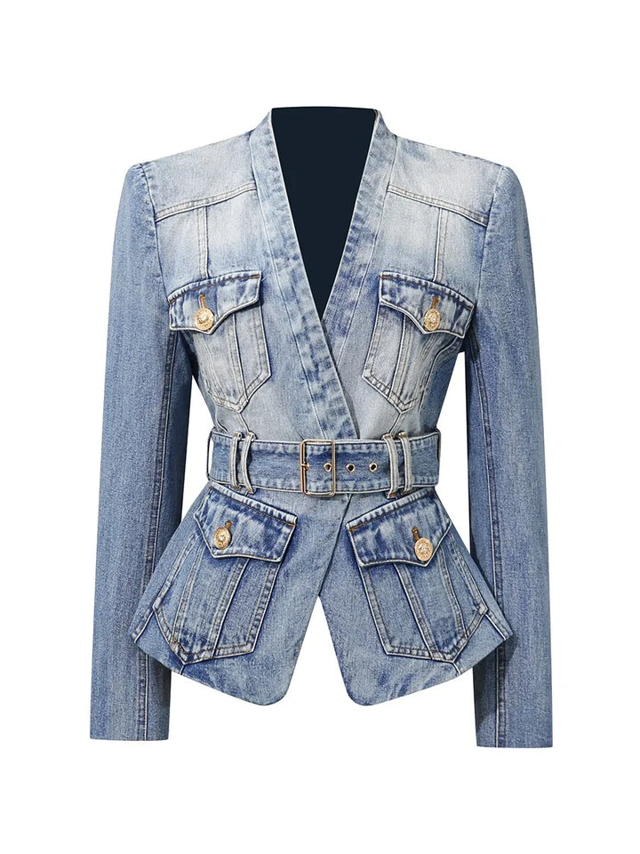Fashionable Spliced Pockets Denim Jacket