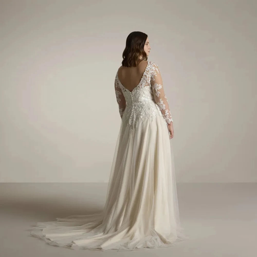 Classic Full Sleeve Curvy Women's Wedding Dress