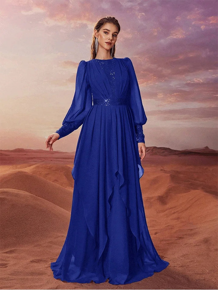 Glamorous Shiny Round Neck Evening Dress