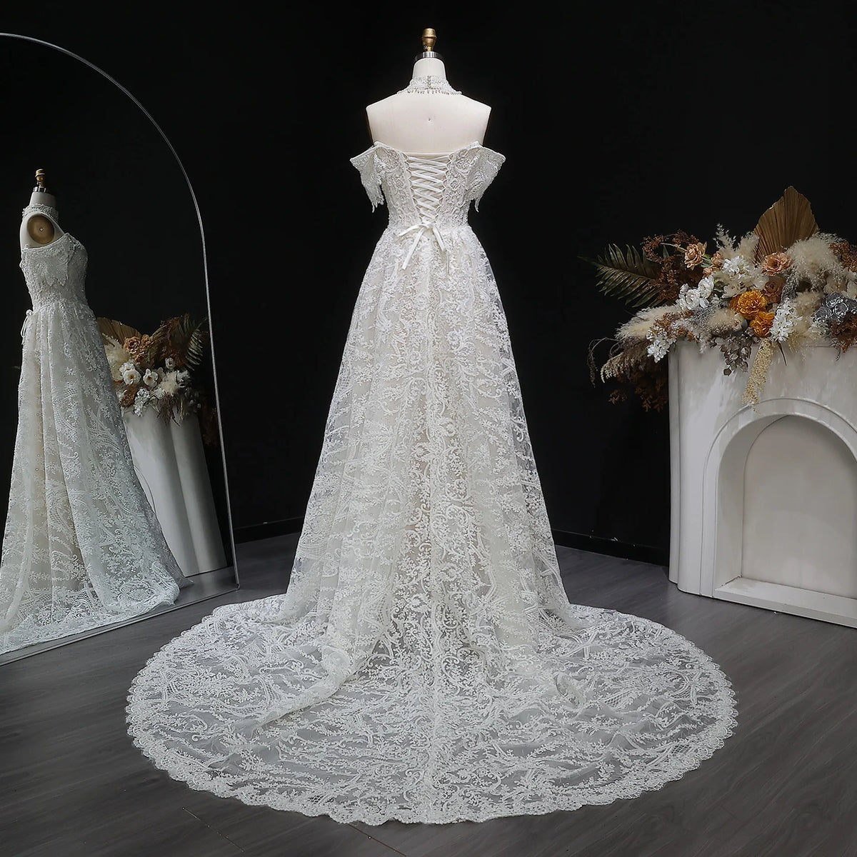 arabic luxury wedding dresses Elegant Long Sleeves Lace Muslim Wedding Dresses Arabic Dubai Bride Dress