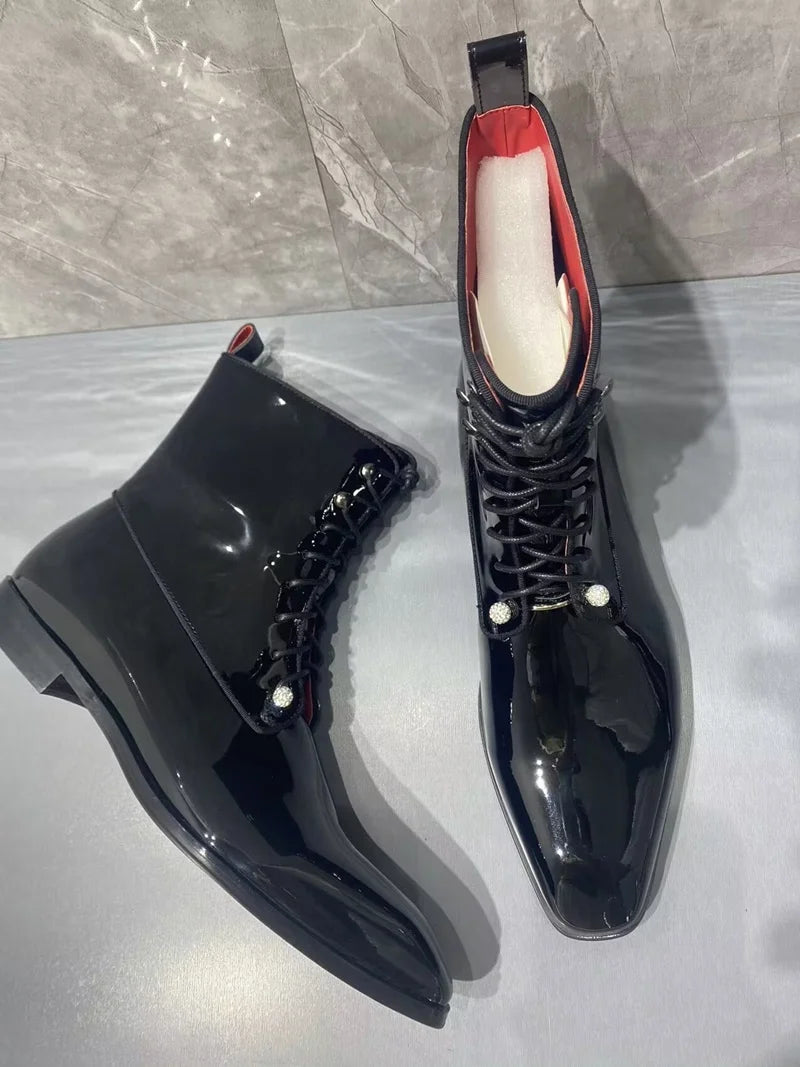 British Patent Leather Ankle Boots