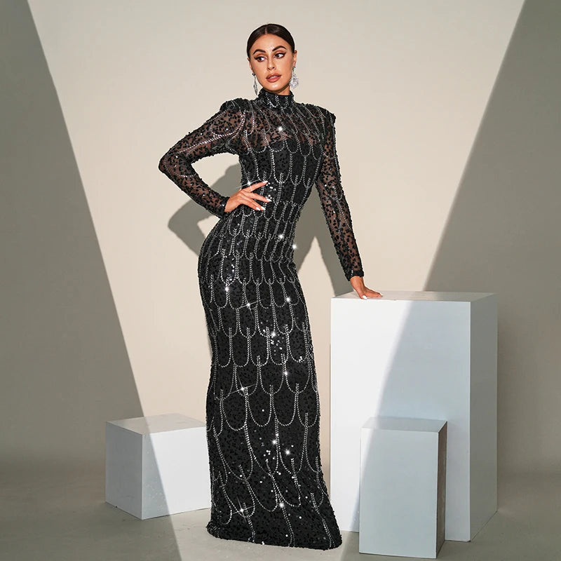 Stunning O Neck Sequined Prom Dress